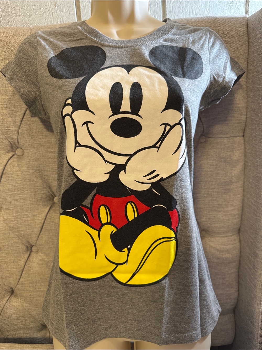 Disney Grey Mickey Mouse Short Sleeve Tee with Red & Yellow Accents